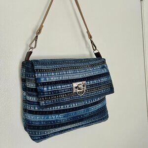 Denim Crossbody Bag with Chain & Leather straps